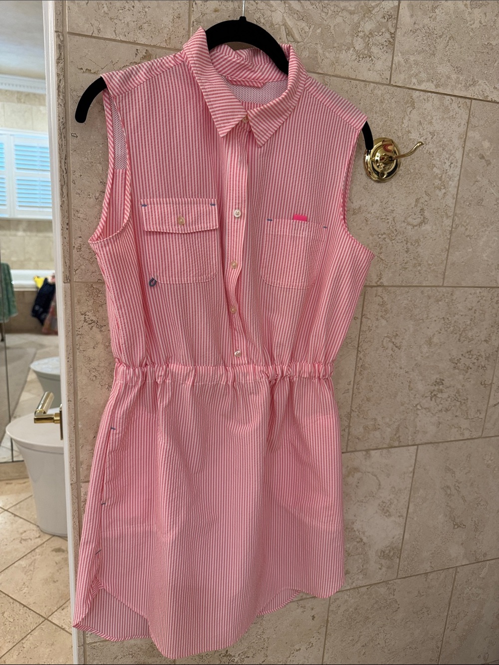Vineyard Vines Sleeveless Pink and White Striped Shirt Dress